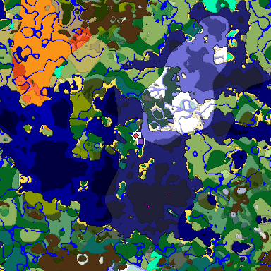 Predicted biome map of Java 1.18 seed 8108466445792650847 around estimated spawn