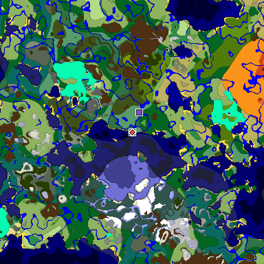 Predicted biome map of Java 1.18 seed -2971010905123011487 around estimated spawn