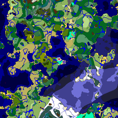 Predicted biome map of Java 1.18 seed 2073781734711056514 around estimated spawn