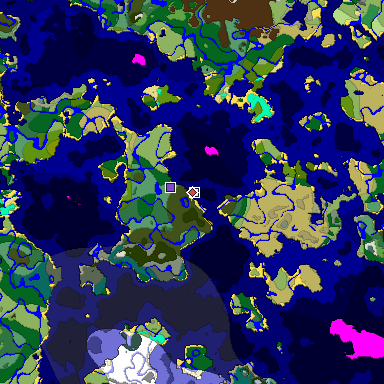 Predicted biome map of Java 1.18 seed -4357670987211776889 around estimated spawn