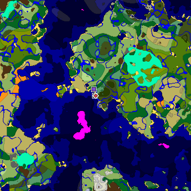 Predicted biome map of Java 1.18 seed -4841112318763337372 around estimated spawn