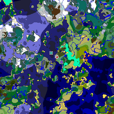 Predicted biome map of Java 1.18 seed -189408217305171247 around estimated spawn