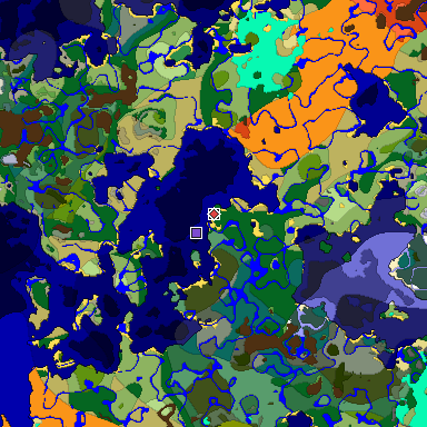 Predicted biome map of Java 1.18 seed -1018610716371962597 around estimated spawn