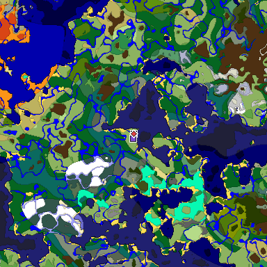 Predicted biome map of Java 1.18 seed 1917413957720006283 around estimated spawn