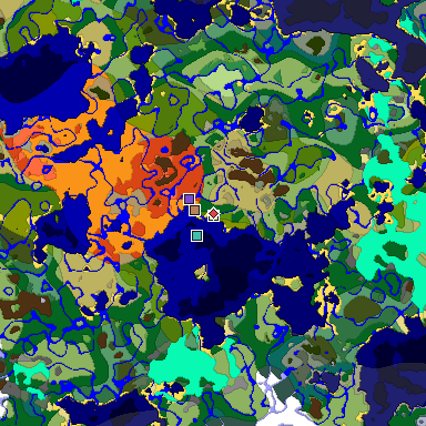 Predicted biome map of Java 1.18 seed -6703672824555511368 around estimated spawn