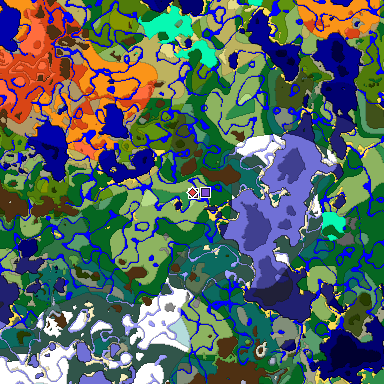Predicted biome map of Java 1.18 seed -3800531435207471050 around estimated spawn