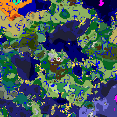 Predicted biome map of Java 1.18 seed 4929241869571989557 around estimated spawn