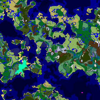 Predicted biome map of Java 1.18 seed 2484168083159236158 around estimated spawn