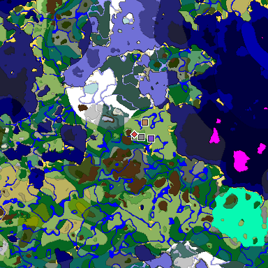 Predicted biome map of Java 1.18 seed 7572336357732488124 around estimated spawn