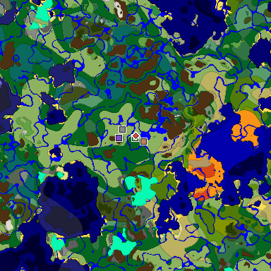 Predicted biome map of Java 1.18 seed 5725188605489734811 around estimated spawn