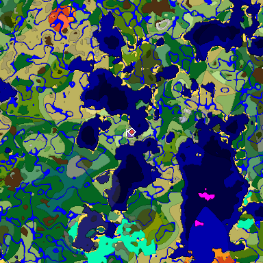 Predicted biome map of Java 1.18 seed -8463865114584445384 around estimated spawn