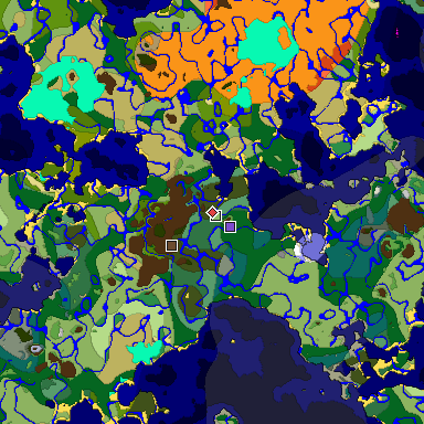 Predicted biome map of Java 1.18 seed 1857799846020117041 around estimated spawn