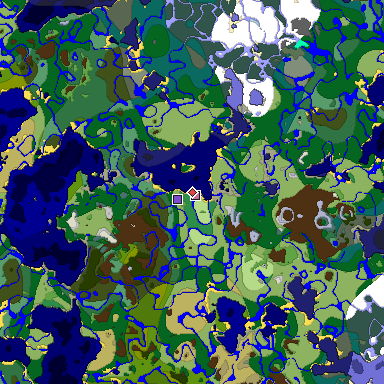 Predicted biome map of Java 1.18 seed -8735738879817056977 around estimated spawn