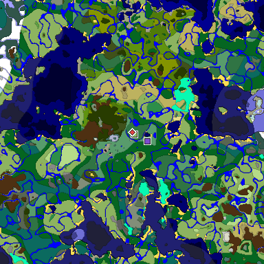 Predicted biome map of Java 1.18 seed -3767140864844569405 around estimated spawn
