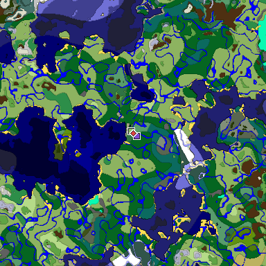 Predicted biome map of Java 1.18 seed 5136059607804127477 around estimated spawn
