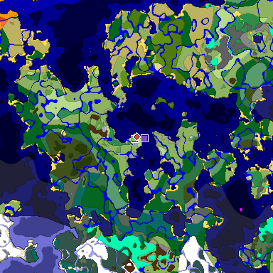 Predicted biome map of Java 1.18 seed 1912388499592501596 around estimated spawn