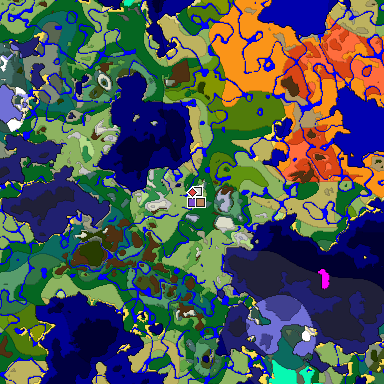 Predicted biome map of Java 1.18 seed 3846585251180694491 around estimated spawn