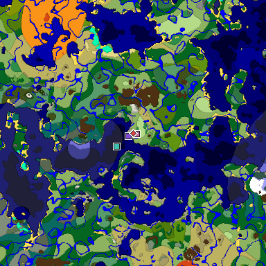 Predicted biome map of Java 1.18 seed 2008790857215931780 around estimated spawn