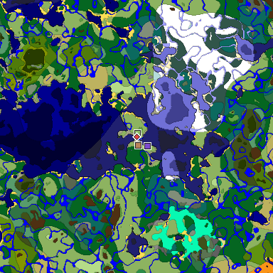 Predicted biome map of Java 1.18 seed -5000371745845336334 around estimated spawn