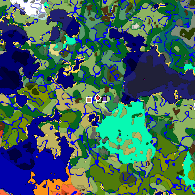 Predicted biome map of Java 1.18 seed -9112297663275273908 around estimated spawn