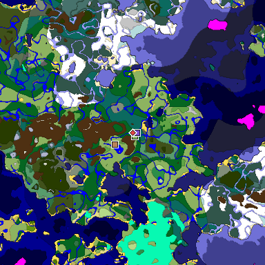 Predicted biome map of Java 1.18 seed 2120112078268807549 around estimated spawn