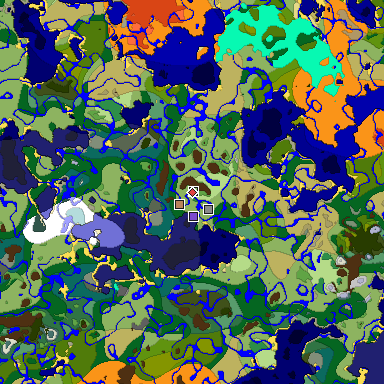 Predicted biome map of Java 1.18 seed -6992417521003660258 around estimated spawn