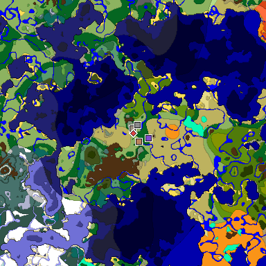 Predicted biome map of Java 1.18 seed -8267314940836601086 around estimated spawn