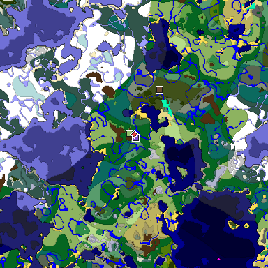 Predicted biome map of Java 1.18 seed 630677954785580772 around estimated spawn