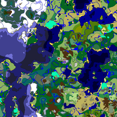 Predicted biome map of Java 1.18 seed 8807886930557987873 around estimated spawn