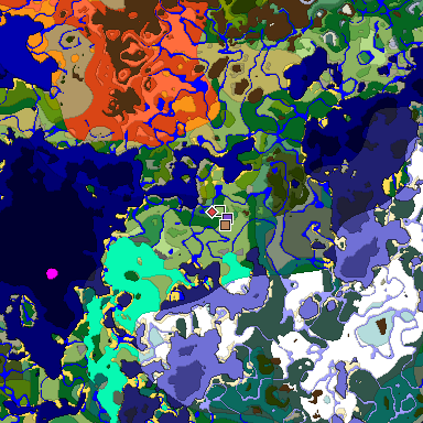 Predicted biome map of Java 1.18 seed -2596928990409366467 around estimated spawn