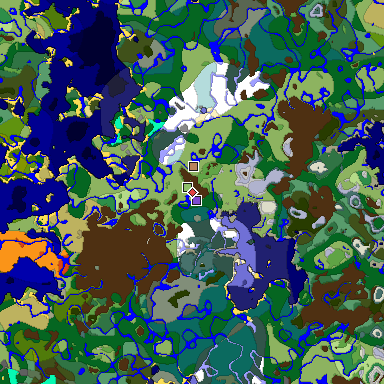 Predicted biome map of Java 1.18 seed 3552150484948800470 around estimated spawn