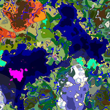 Predicted biome map of Java 1.18 seed 3498924698636718503 around estimated spawn