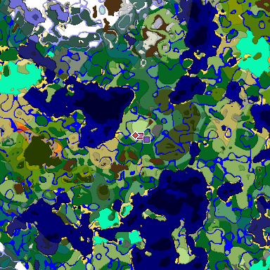 Predicted biome map of Java 1.18 seed 1157823459247774500 around estimated spawn