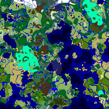 Predicted biome map of Java 1.18 seed -1269355860793023192 around estimated spawn