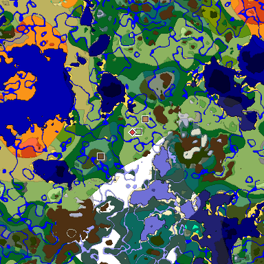 Predicted biome map of Java 1.18 seed 4932104068534813717 around estimated spawn