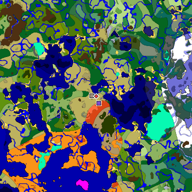 Predicted biome map of Java 1.18 seed -2859848007430379216 around estimated spawn