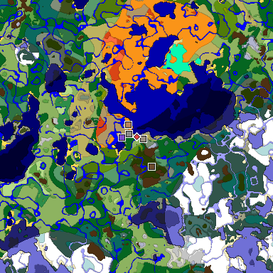 Predicted biome map of Java 1.18 seed 582645447634437698 around estimated spawn