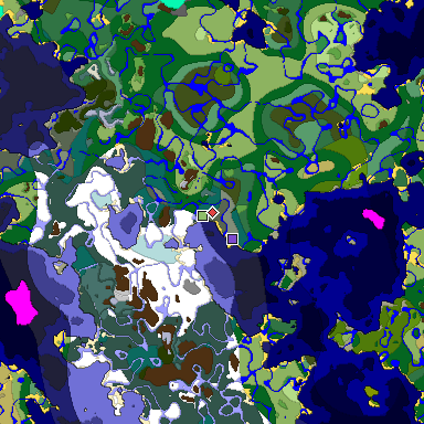 Predicted biome map of Java 1.18 seed 4523151302099828734 around estimated spawn
