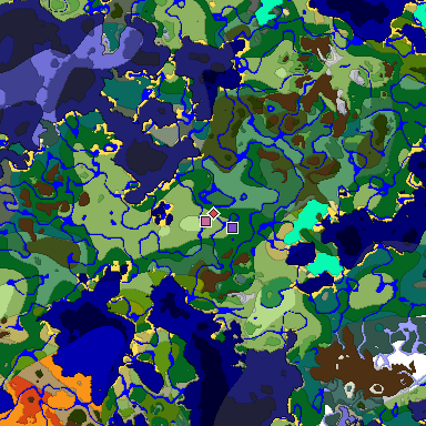 Predicted biome map of Java 1.18 seed 5967907221361073907 around estimated spawn