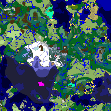 Predicted biome map of Java 1.18 seed -8820939495790120799 around estimated spawn