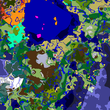 Predicted biome map of Java 1.18 seed 8872921770436911750 around estimated spawn