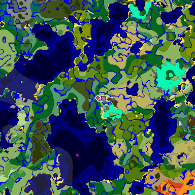 Predicted biome map of Java 1.18 seed 4889654923018332313 around estimated spawn