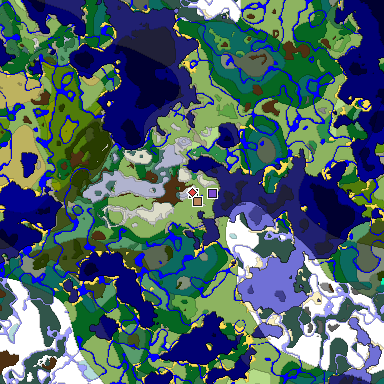 Predicted biome map of Java 1.18 seed -5694132298523007549 around estimated spawn