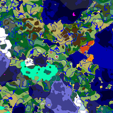 Predicted biome map of Java 1.18 seed -8817915404733341582 around estimated spawn