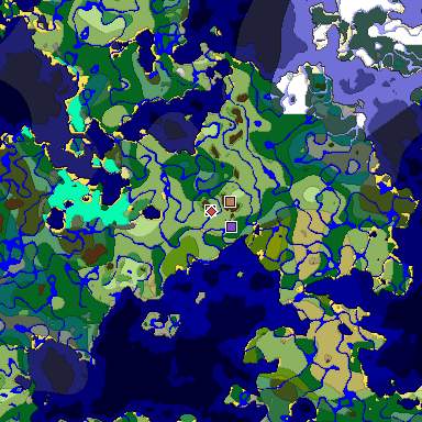 Predicted biome map of Java 1.18 seed -8380795671301325250 around estimated spawn