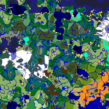 Predicted biome map of Java 1.18 seed -6231989725853363359 around estimated spawn