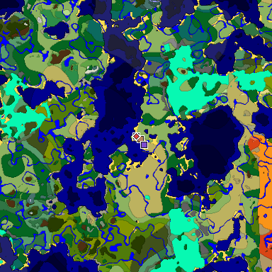 Predicted biome map of Java 1.18 seed 1546789601315115749 around estimated spawn