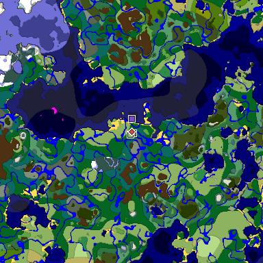 Predicted biome map of Java 1.18 seed 4934304836419782490 around estimated spawn