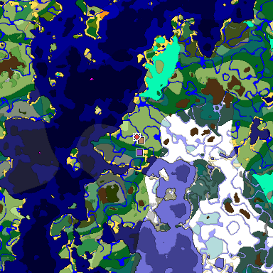Predicted biome map of Java 1.18 seed 535767819551295301 around estimated spawn