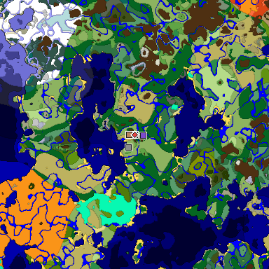 Predicted biome map of Java 1.18 seed -7160910280090187850 around estimated spawn
